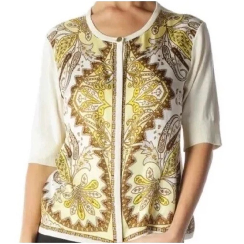 Talbots Top Womens Medium Pet. Silk Cardigan Sweater Old Money Preppy Career